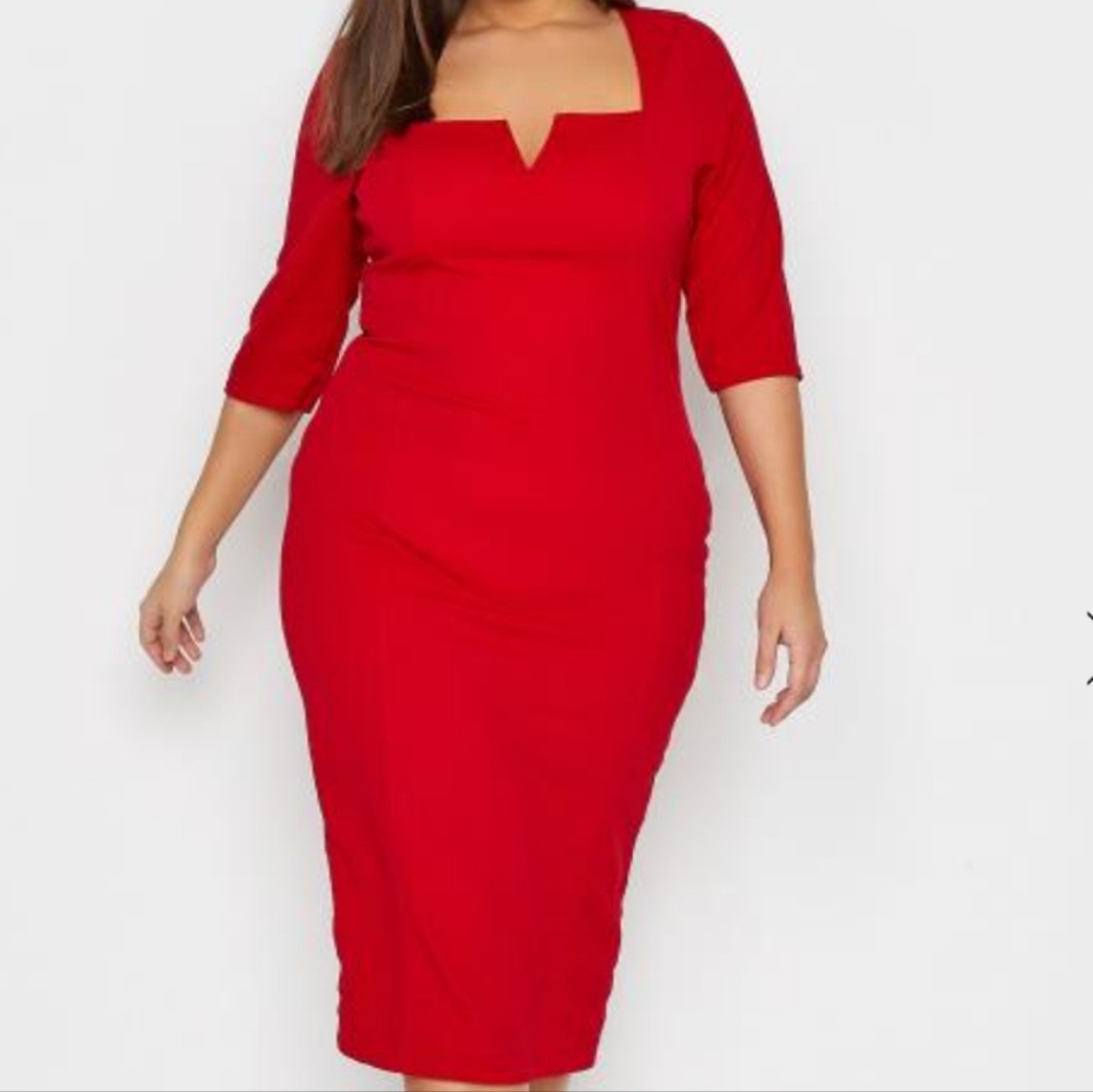 Long Tall Sally Tall Red Notch Neck Midi Dress Size 18-20